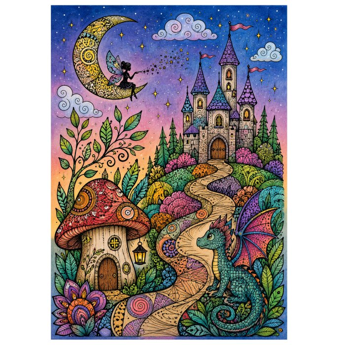 Magical Fairyland .Dragon Castle Fantasy Art Prin. ZT.No.02